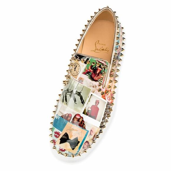 Christian Louboutin Pik Boat Patent Collage Black Gold Spike Flat Sneakers 41 - Picture 5 of 12
